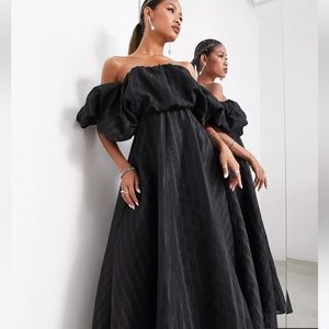 ASOS puff off shoulder midi dress